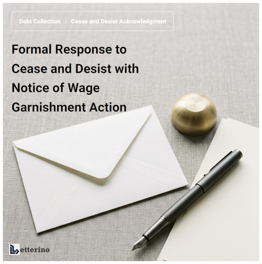 Formal Response to Cease and Desist with Notice of Wage Garnishment Action