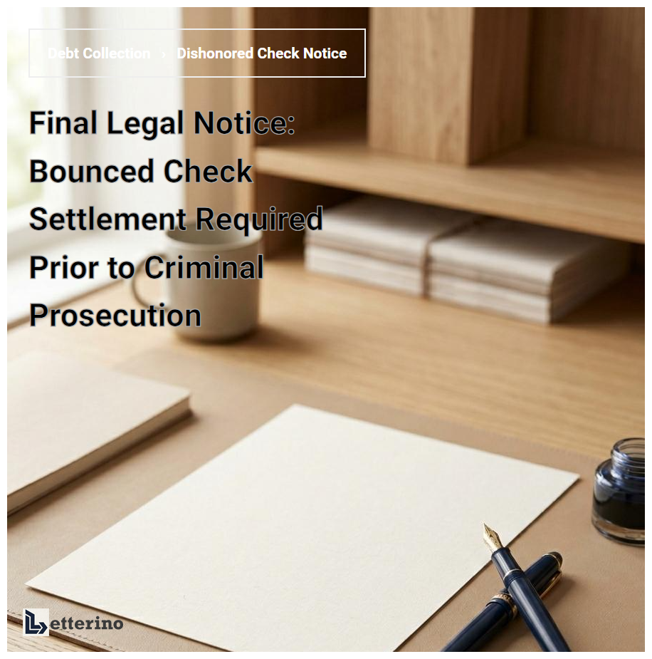 Final Legal Notice: Bounced Check Settlement Required Prior to Criminal Prosecution