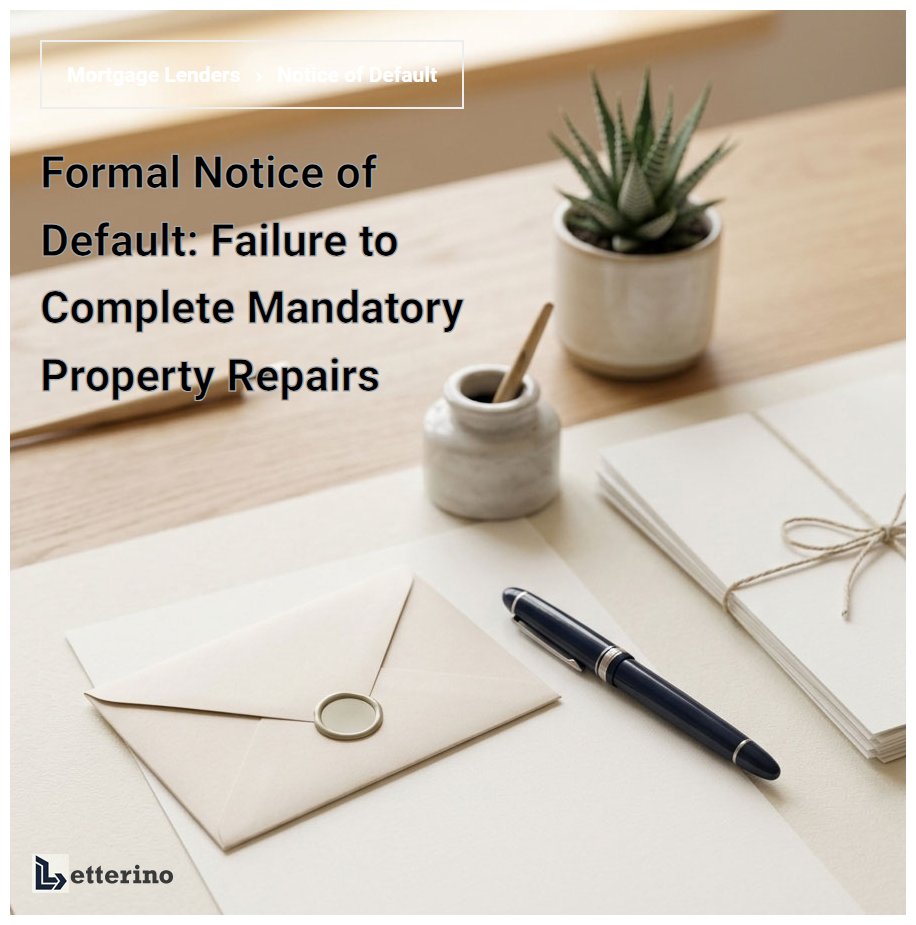 Formal Notice of Default: Failure to Complete Mandatory Property Repairs