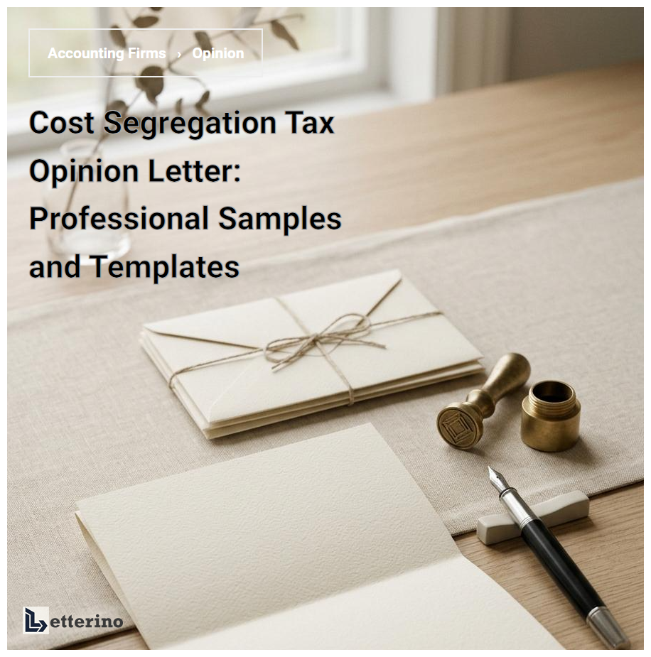 Cost Segregation Tax Opinion Letter: Professional Samples and Templates