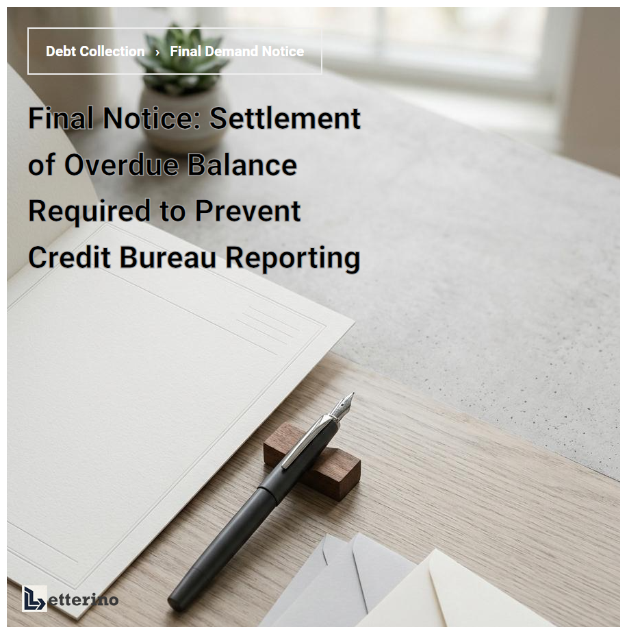 Final Notice: Settlement of Overdue Balance Required to Prevent Credit Bureau Reporting