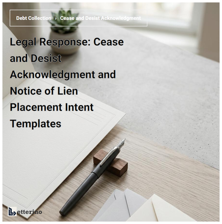 Legal Response: Cease and Desist Acknowledgment and Notice of Lien Placement Intent Templates