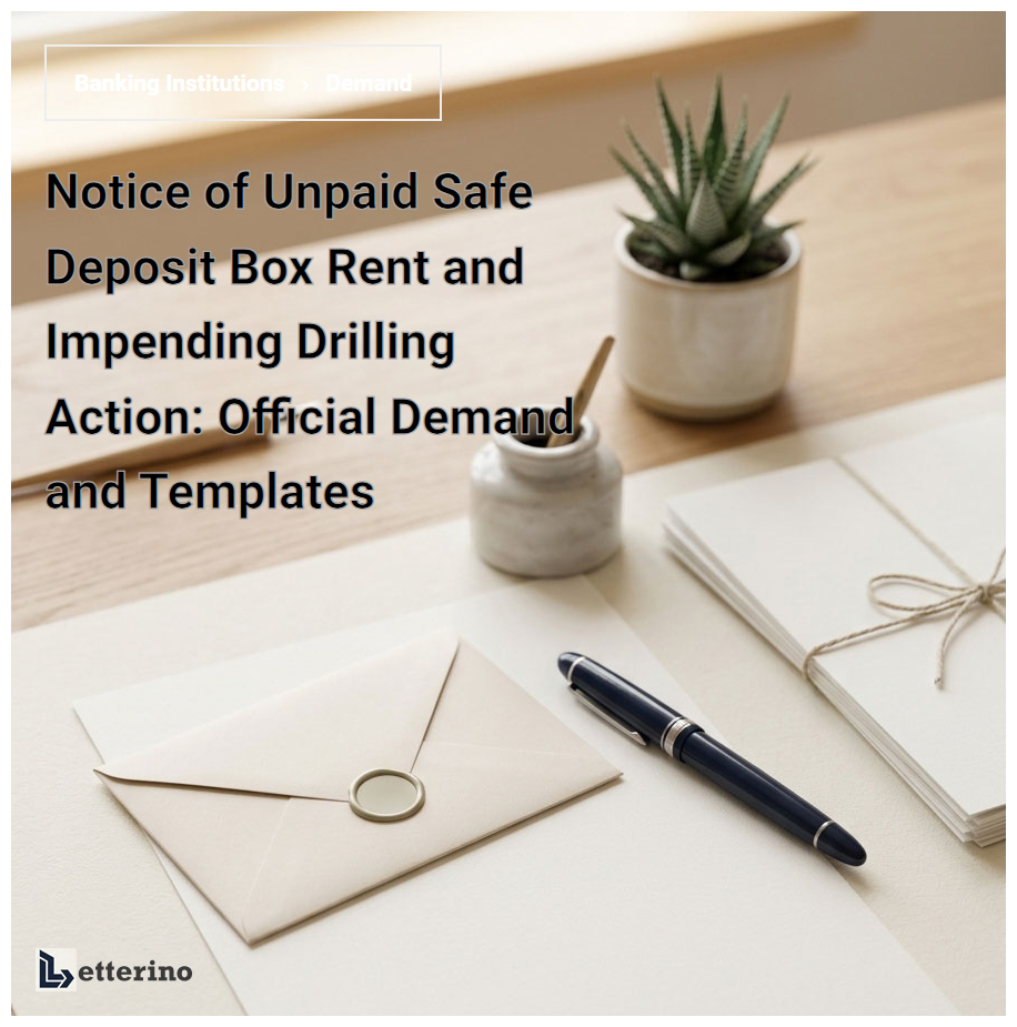Notice of Unpaid Safe Deposit Box Rent and Impending Drilling Action: Official Demand and Templates