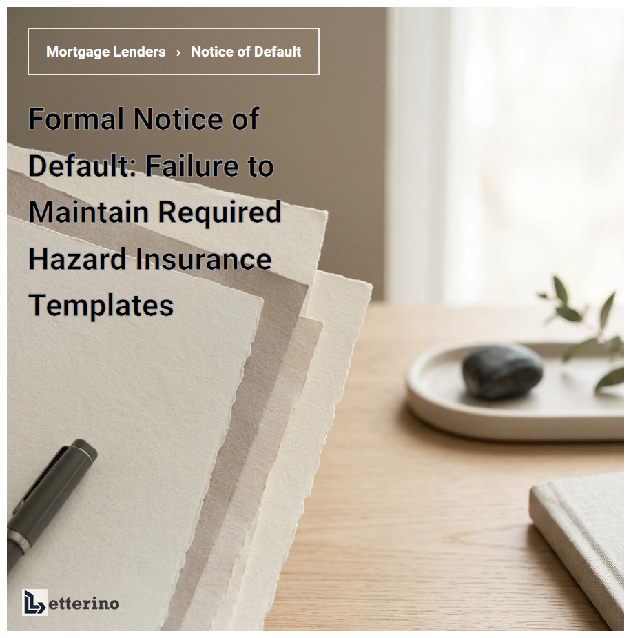 Formal Notice of Default: Failure to Maintain Required Hazard Insurance Templates