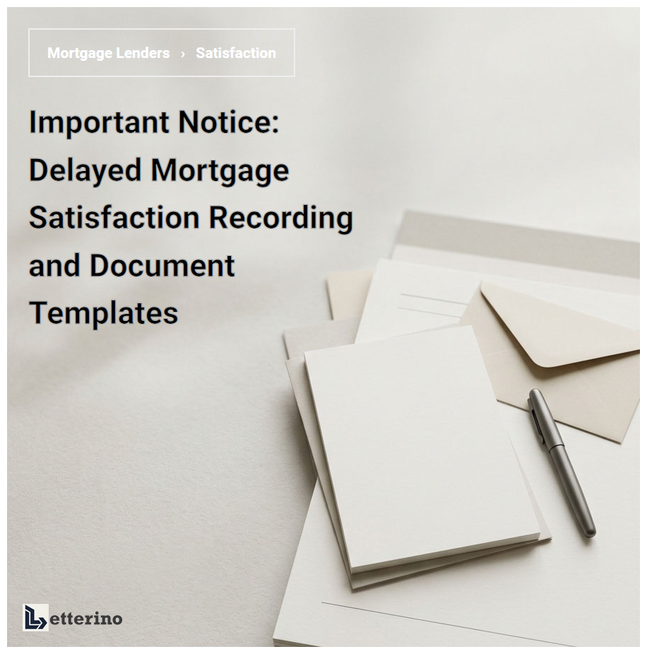 Important Notice: Delayed Mortgage Satisfaction Recording and Document Templates