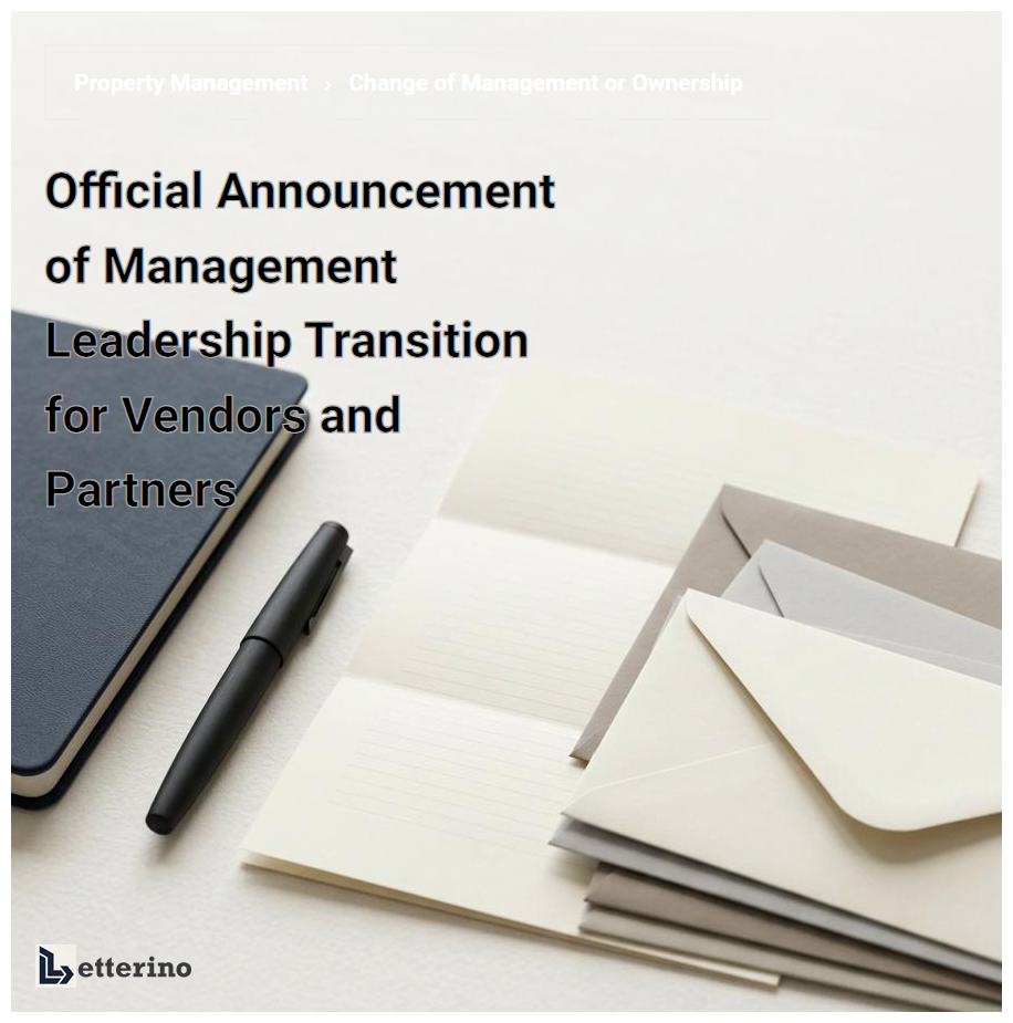 Official Announcement of Management Leadership Transition for Vendors and Partners