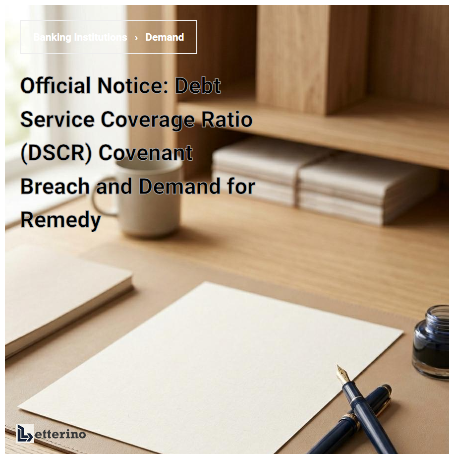 Official Notice: Debt Service Coverage Ratio (DSCR) Covenant Breach and Demand for Remedy