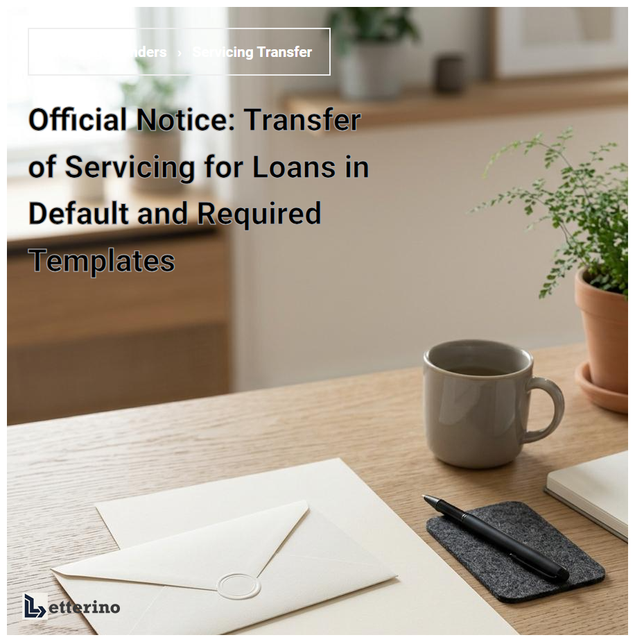 Official Notice: Transfer of Servicing for Loans in Default and Required Templates