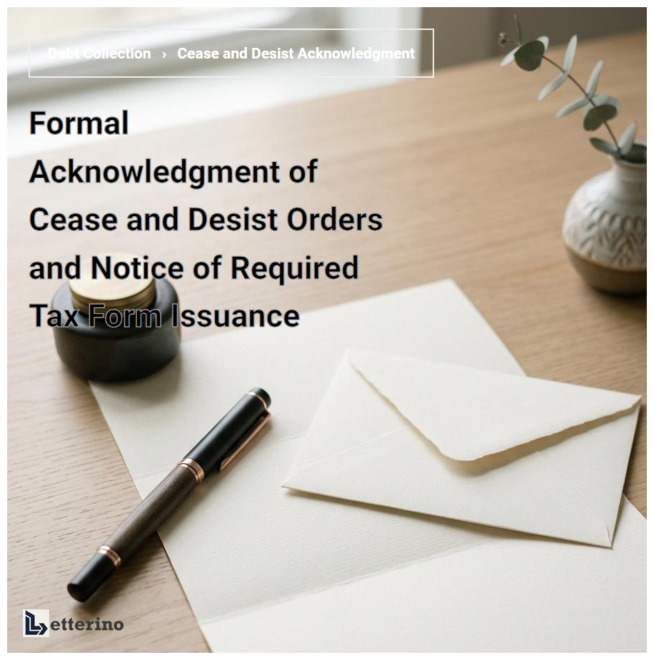 Formal Acknowledgment of Cease and Desist Orders and Notice of Required Tax Form Issuance