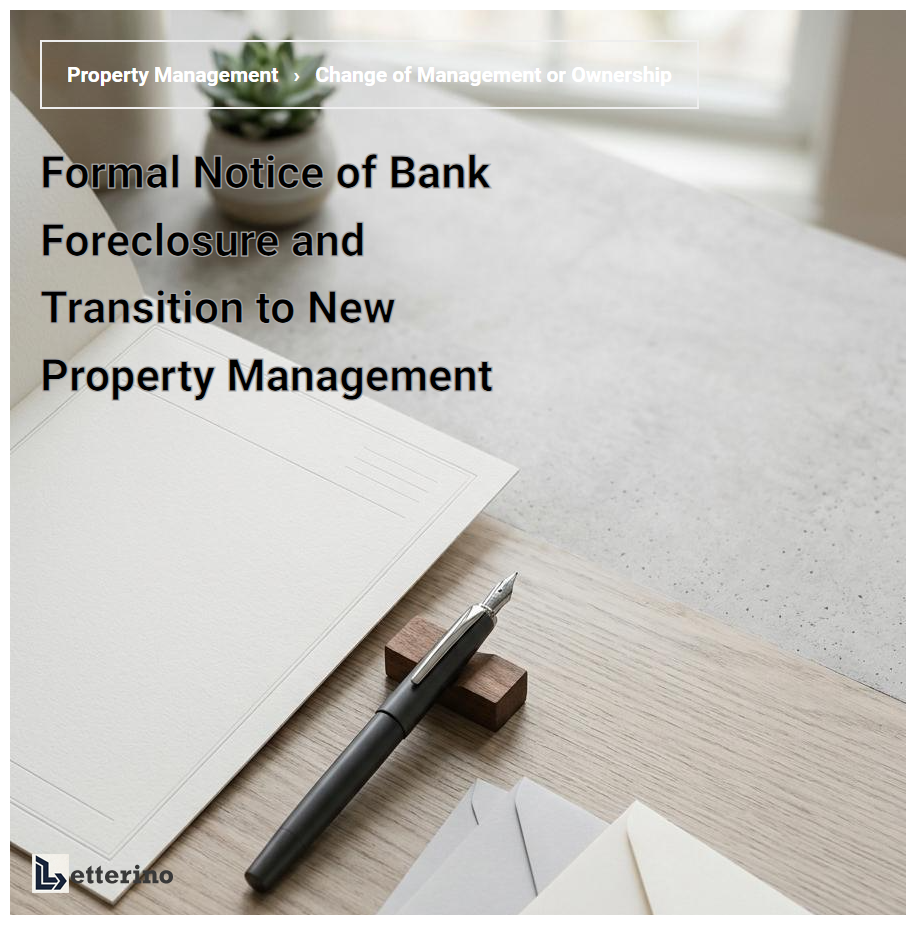 Formal Notice of Bank Foreclosure and Transition to New Property Management