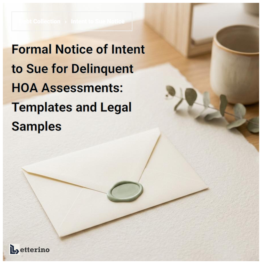 Formal Notice of Intent to Sue for Delinquent HOA Assessments: Templates and Legal Samples
