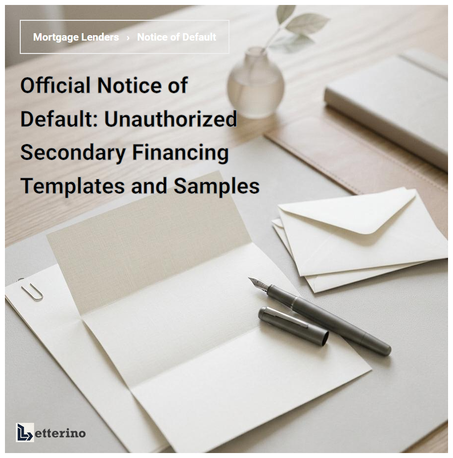 Official Notice of Default: Unauthorized Secondary Financing Templates and Samples