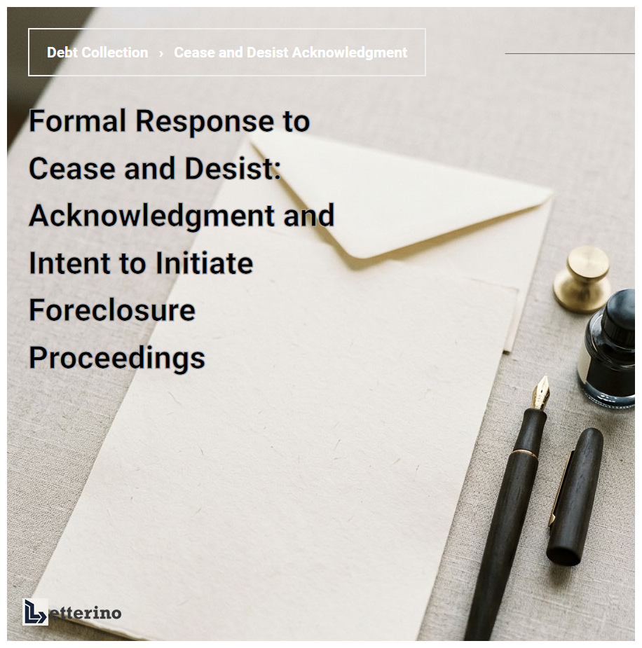 Formal Response to Cease and Desist: Acknowledgment and Intent to Initiate Foreclosure Proceedings