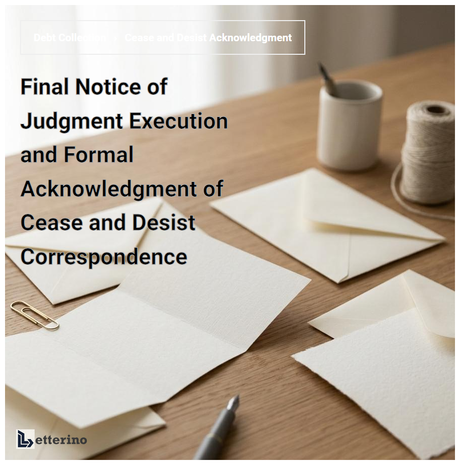 Final Notice of Judgment Execution and Formal Acknowledgment of Cease and Desist Correspondence