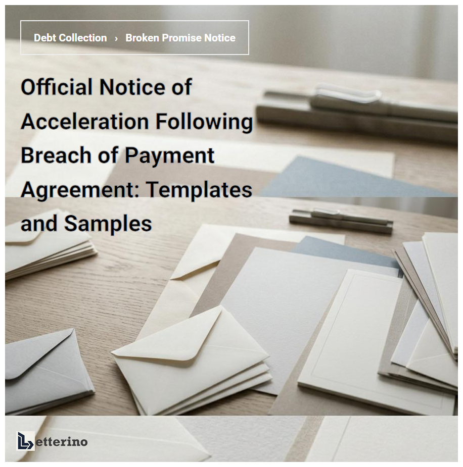 Official Notice of Acceleration Following Breach of Payment Agreement: Templates and Samples