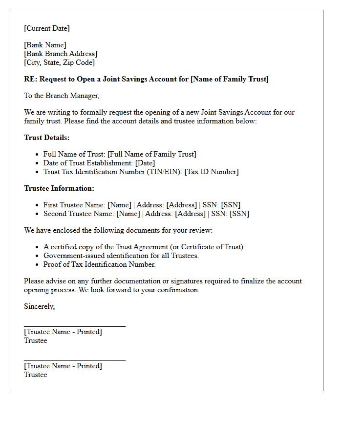 Family Trust Joint Savings Account Opening Letter