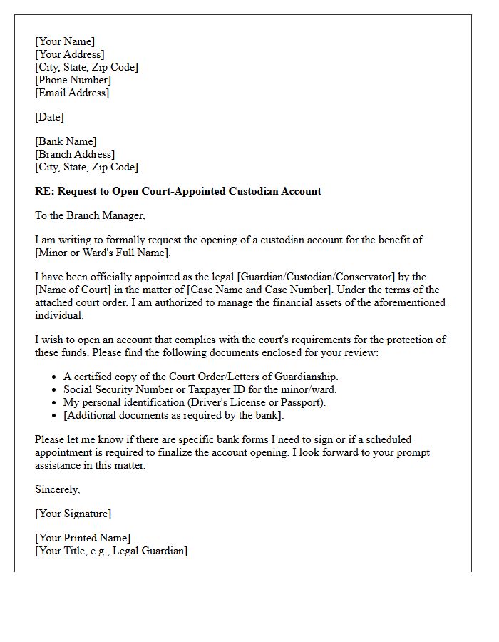 Letter of Request for Court Appointed Custodian Account Opening