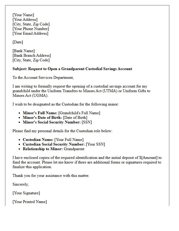 Letter of Request for Grandparent Custodial Savings Account Opening