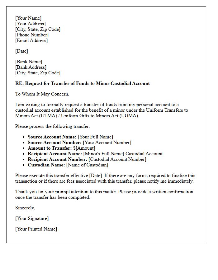 Letter of Request for Transfer of Funds to Minor Custodial Account