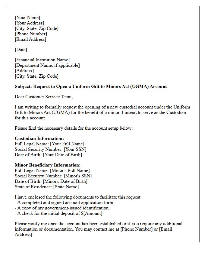Letter of Request for Uniform Gift to Minors Act Account Opening