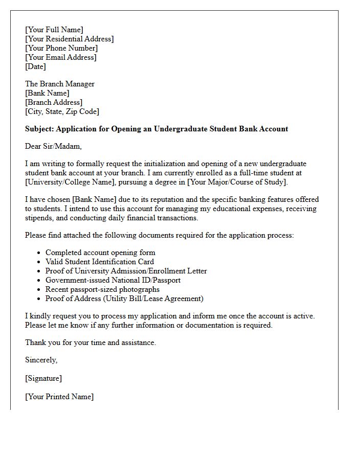 Official Letter of Application for Undergraduate Bank Account Initialization