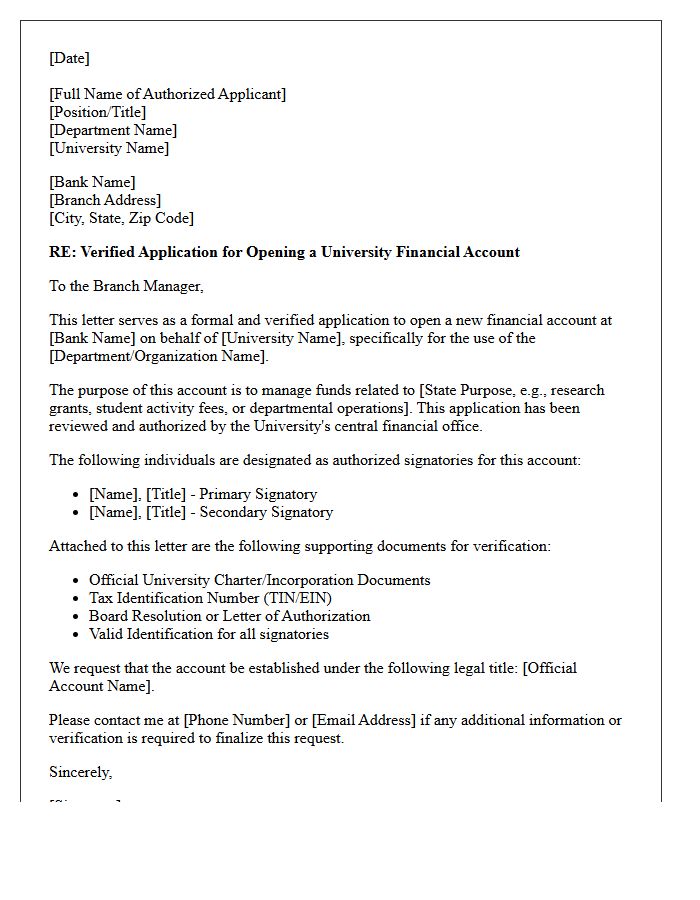 Verified Letter of Application for University Financial Account Opening