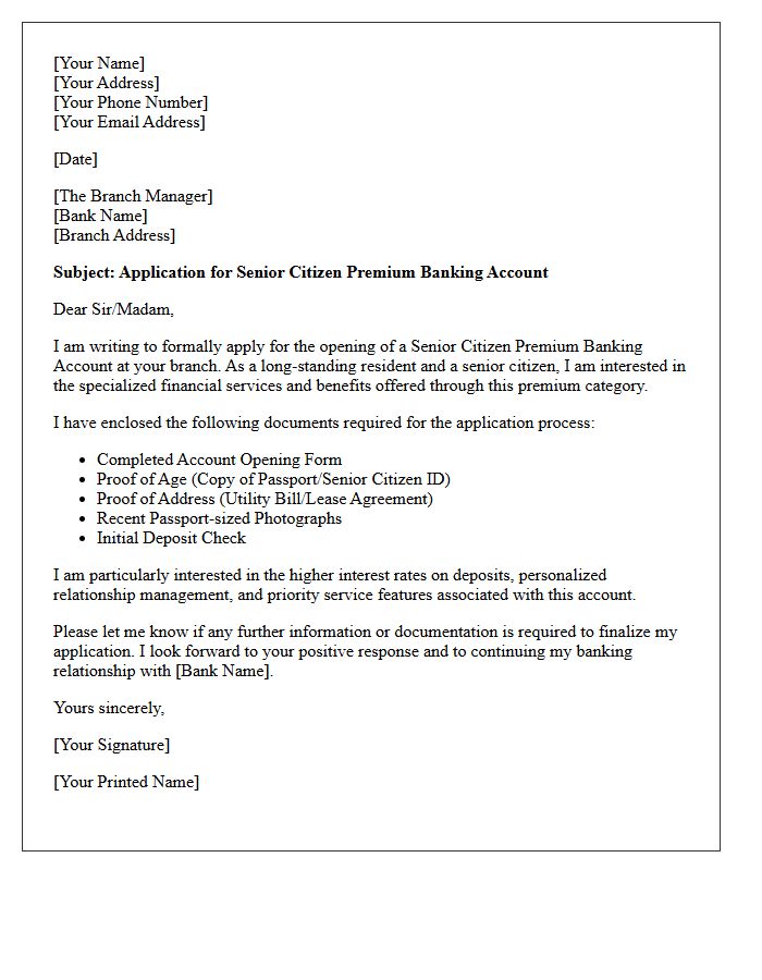 Cover Letter for Senior Citizen Premium Banking Account Application