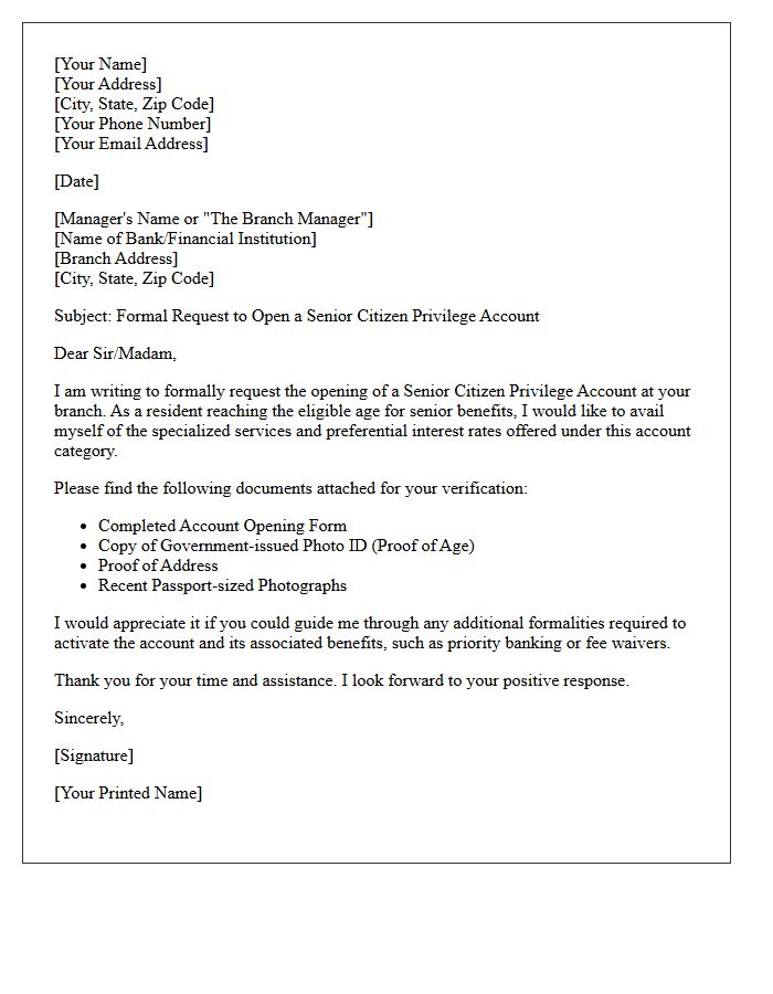 Formal Request Letter for Senior Citizen Privilege Account Opening
