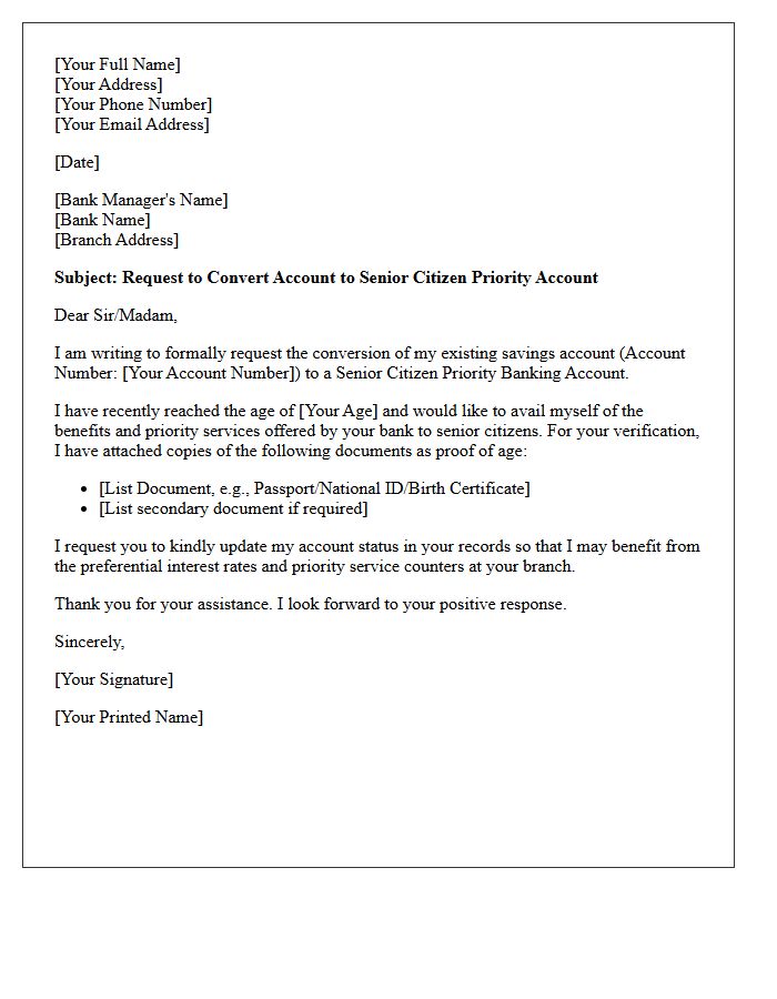 Official Letter of Request for Senior Citizen Priority Banking Account