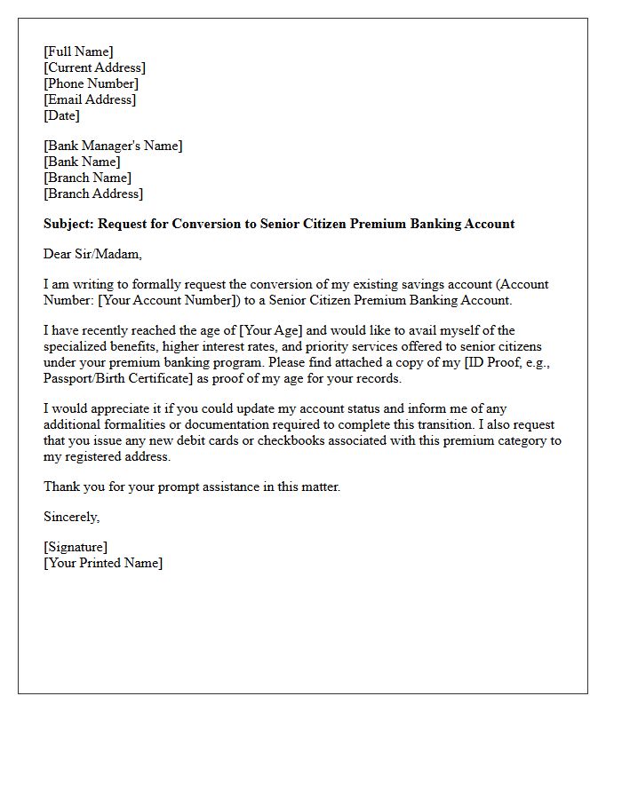 Request Letter for Premium Banking Account for Senior Citizens