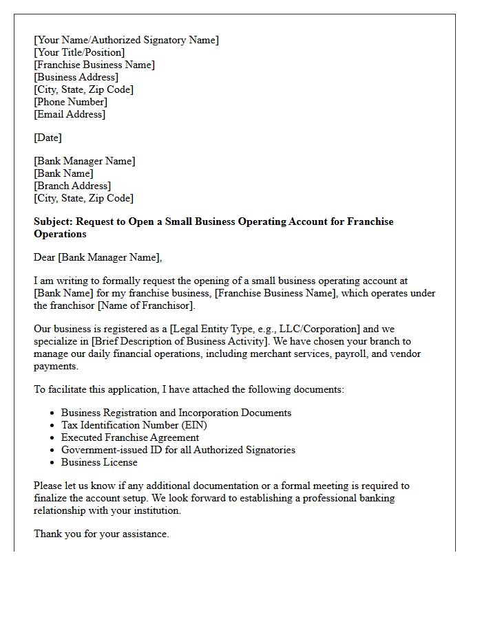 Letter Of Request For Franchise Operations Small Business Operating Account Opening