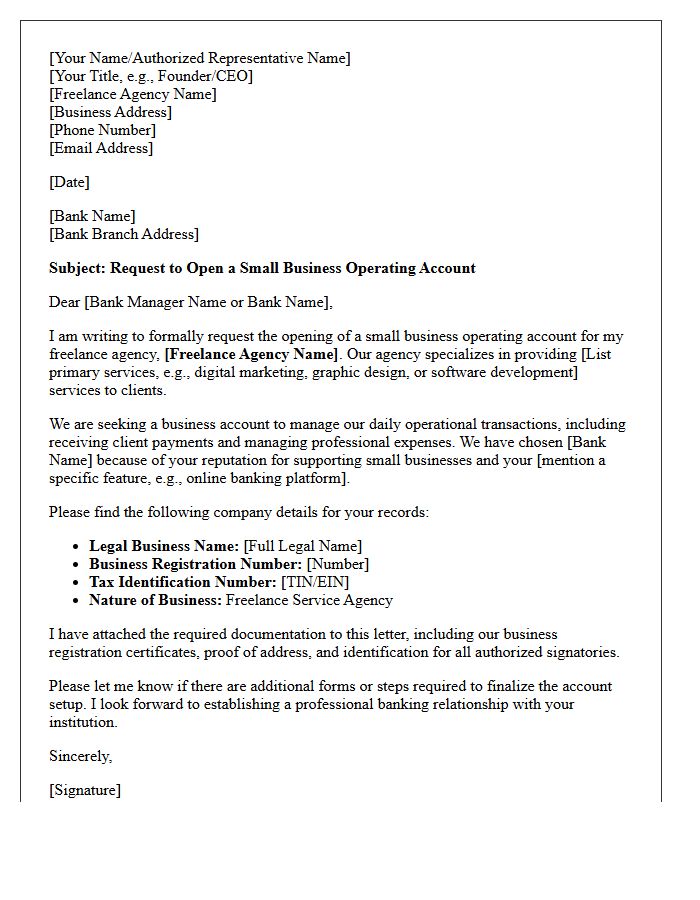Letter Of Request For Freelance Agency Small Business Operating Account Opening