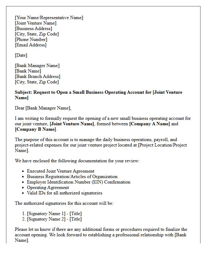 Letter Of Request For Joint Venture Small Business Operating Account Opening
