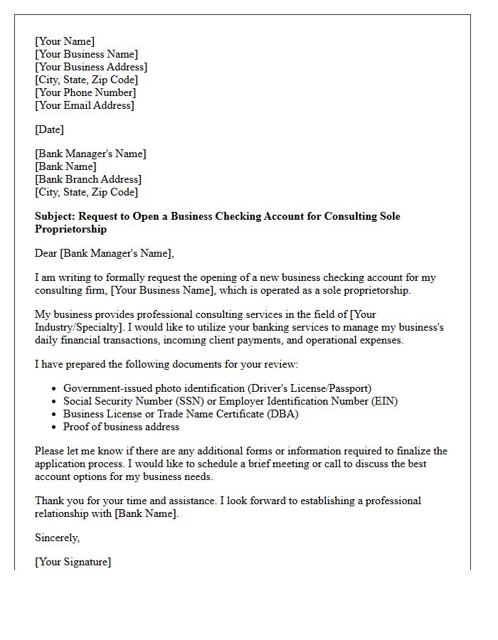Letter Of Request For Consulting Sole Proprietorship Account Opening