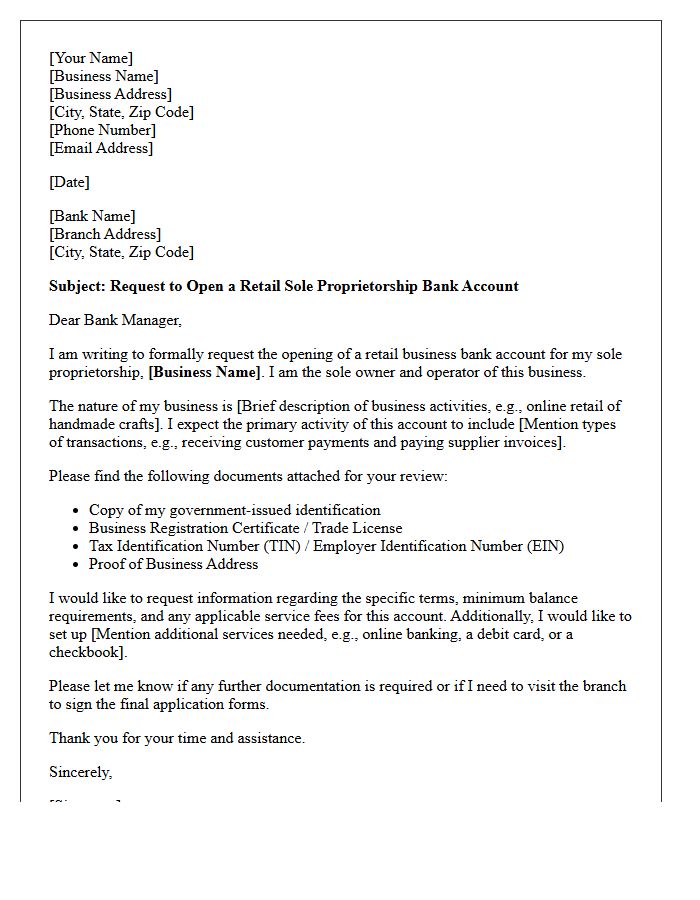 Letter Of Request For Retail Sole Proprietorship Account Opening
