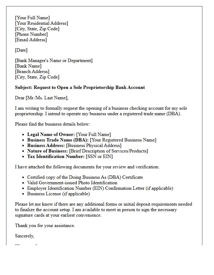 Letter Of Request For Sole Proprietorship Account Opening With Doing Business As Certificate