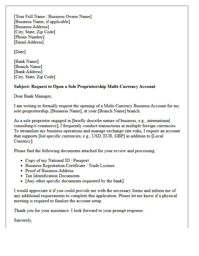 Letter Of Request For Sole Proprietorship Multi-Currency Account Opening