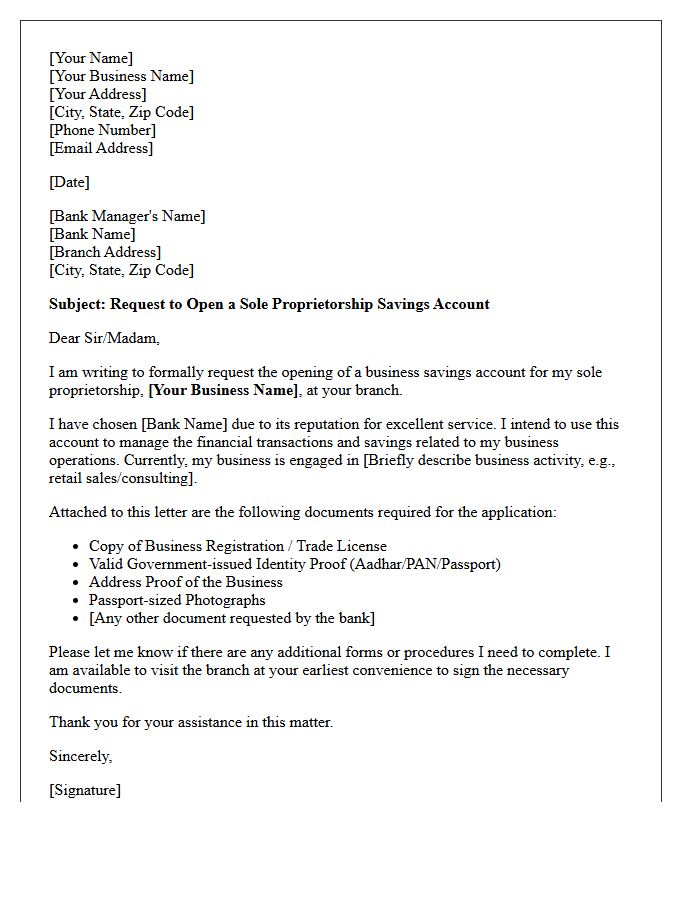 Letter Of Request For Sole Proprietorship Savings Account Opening
