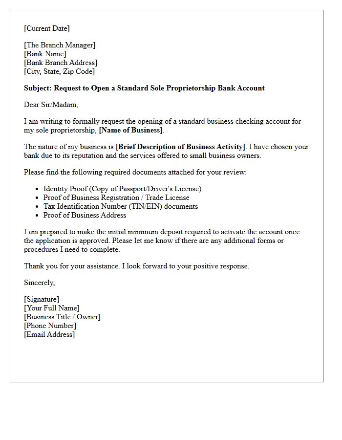 Letter Of Request For Standard Sole Proprietorship Account Opening