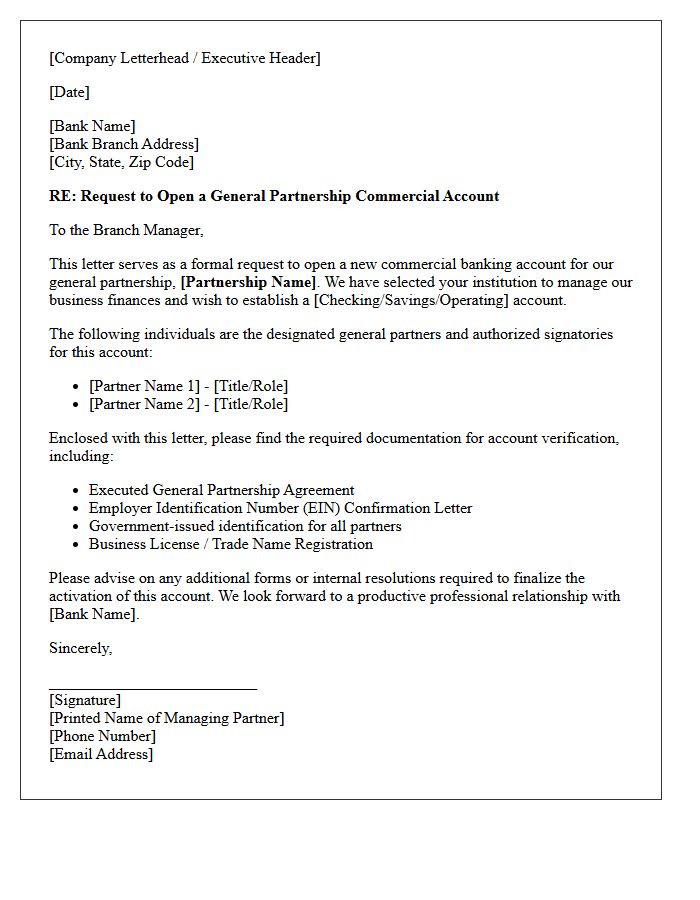 Executive Letter of Request for General Partnership Account Opening