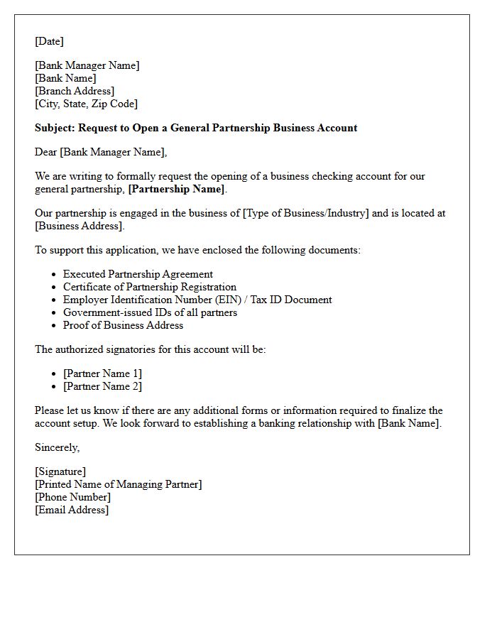 Letter of Request for General Partnership Account Opening