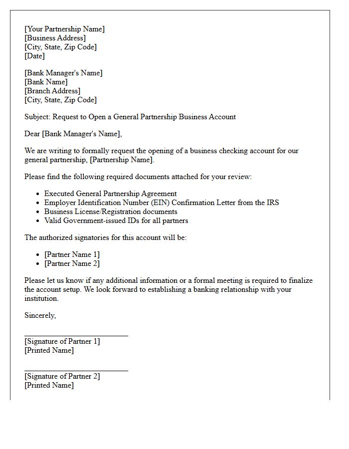 Standard Letter of Request for General Partnership Account Opening