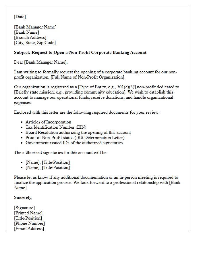 Letter of Request for Non-Profit Corporate Account Opening