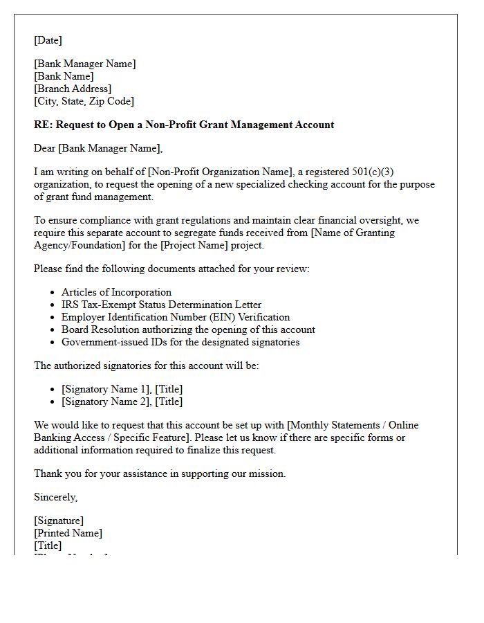 Letter of Request for Non-Profit Grant Management Account Opening
