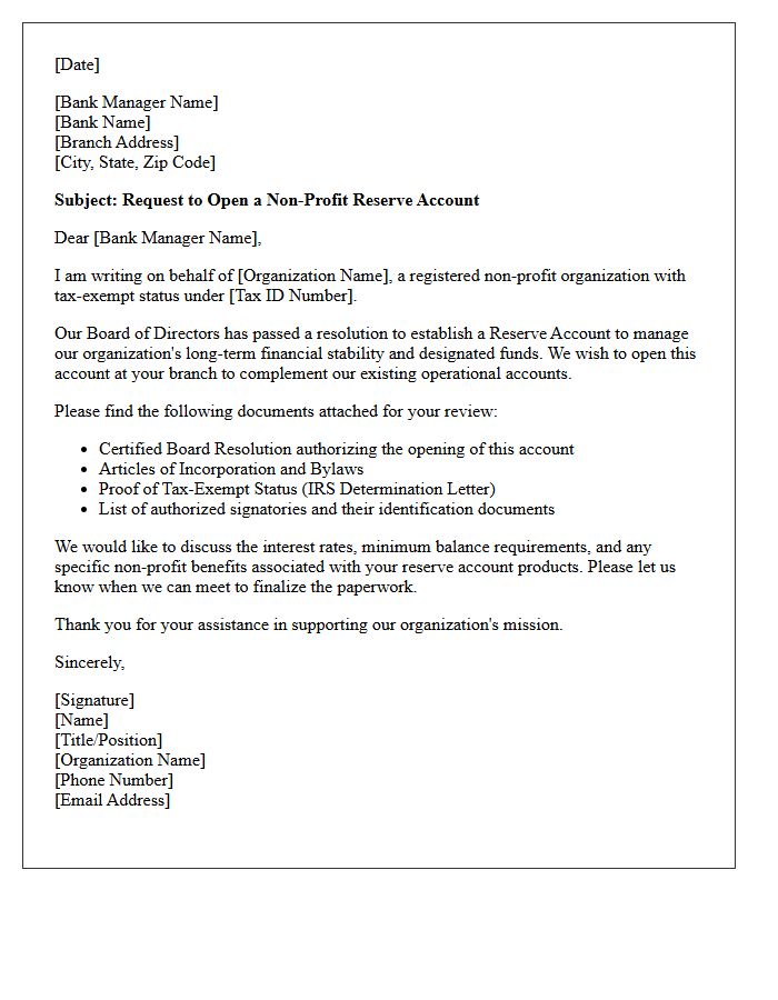 Letter of Request for Non-Profit Reserve Account Opening