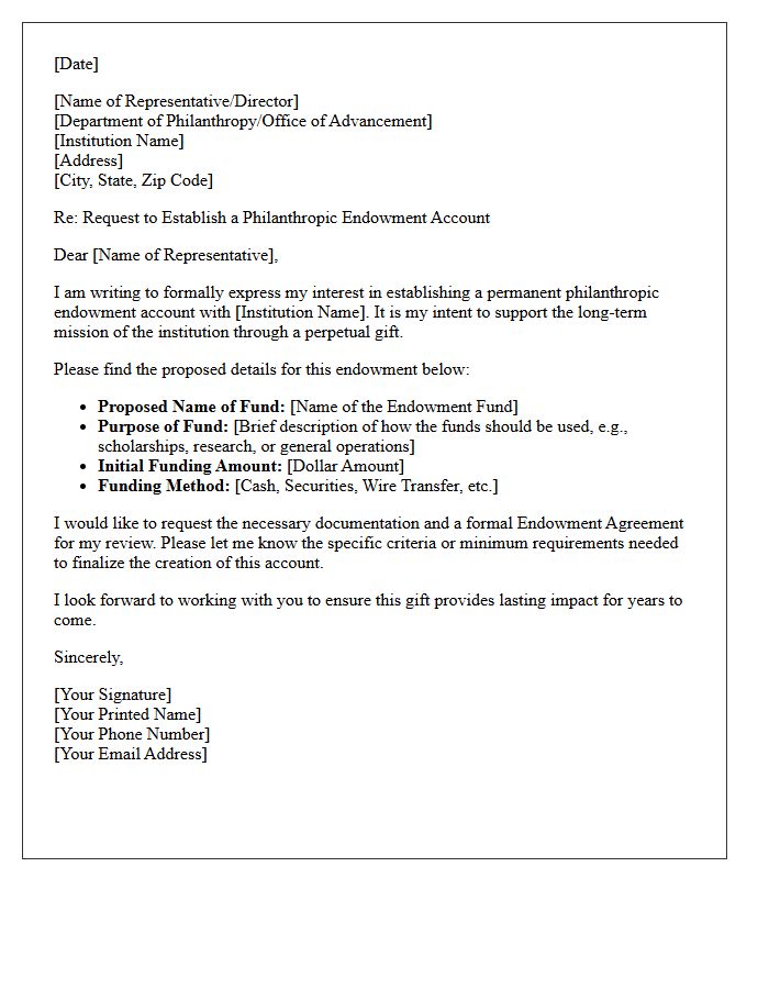 Letter of Request for Philanthropic Endowment Account Opening