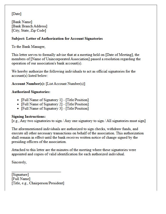 Letter of Authorization for Unincorporated Association Account Signatories