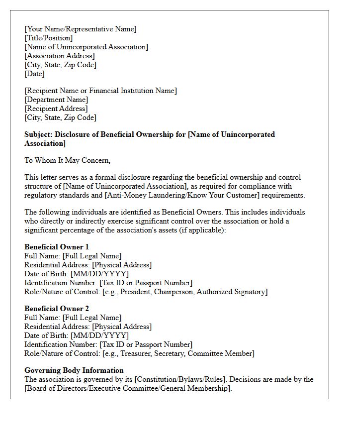 Letter of Disclosure for Unincorporated Association Beneficial Ownership