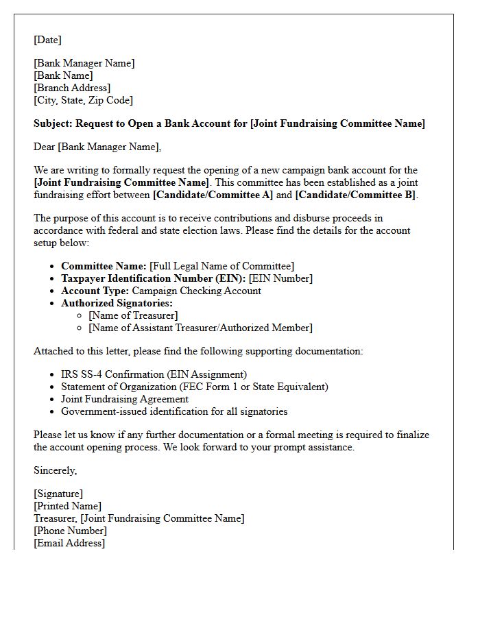 Letter of Request for Joint Fundraising Campaign Finance Committee Account Opening