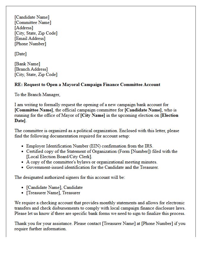 Letter of Request for Mayoral Campaign Finance Committee Account Opening